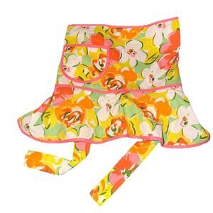 Jesse Steele Floral Linen Apron USA Preppy Garden Ruffle Tie Waist